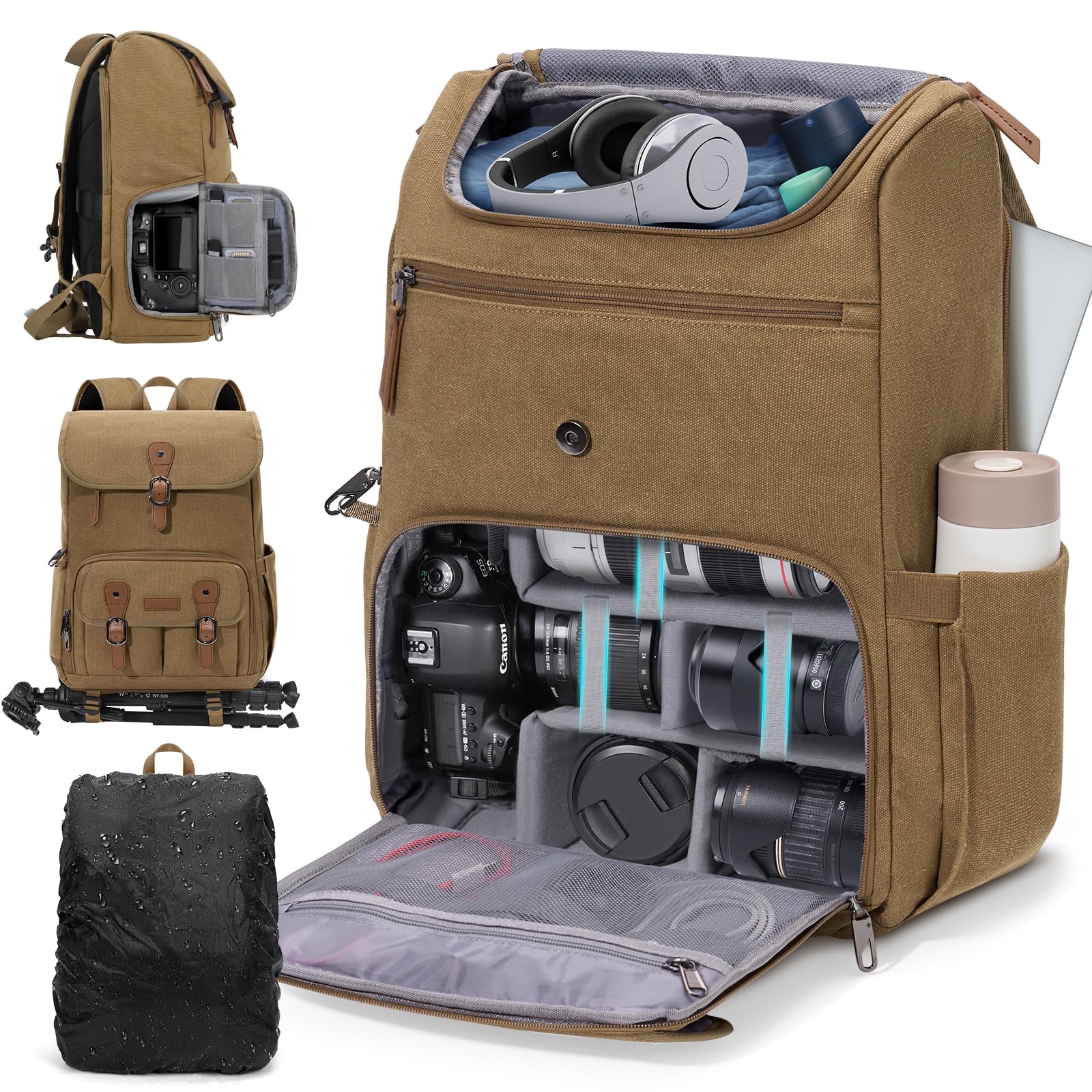 Rainsmore DSLR/SLR Mirrorless Camera Bag Backpack for Photographers with Anti-Theft and Rain Cover, 15.6 Inch Laptop Co