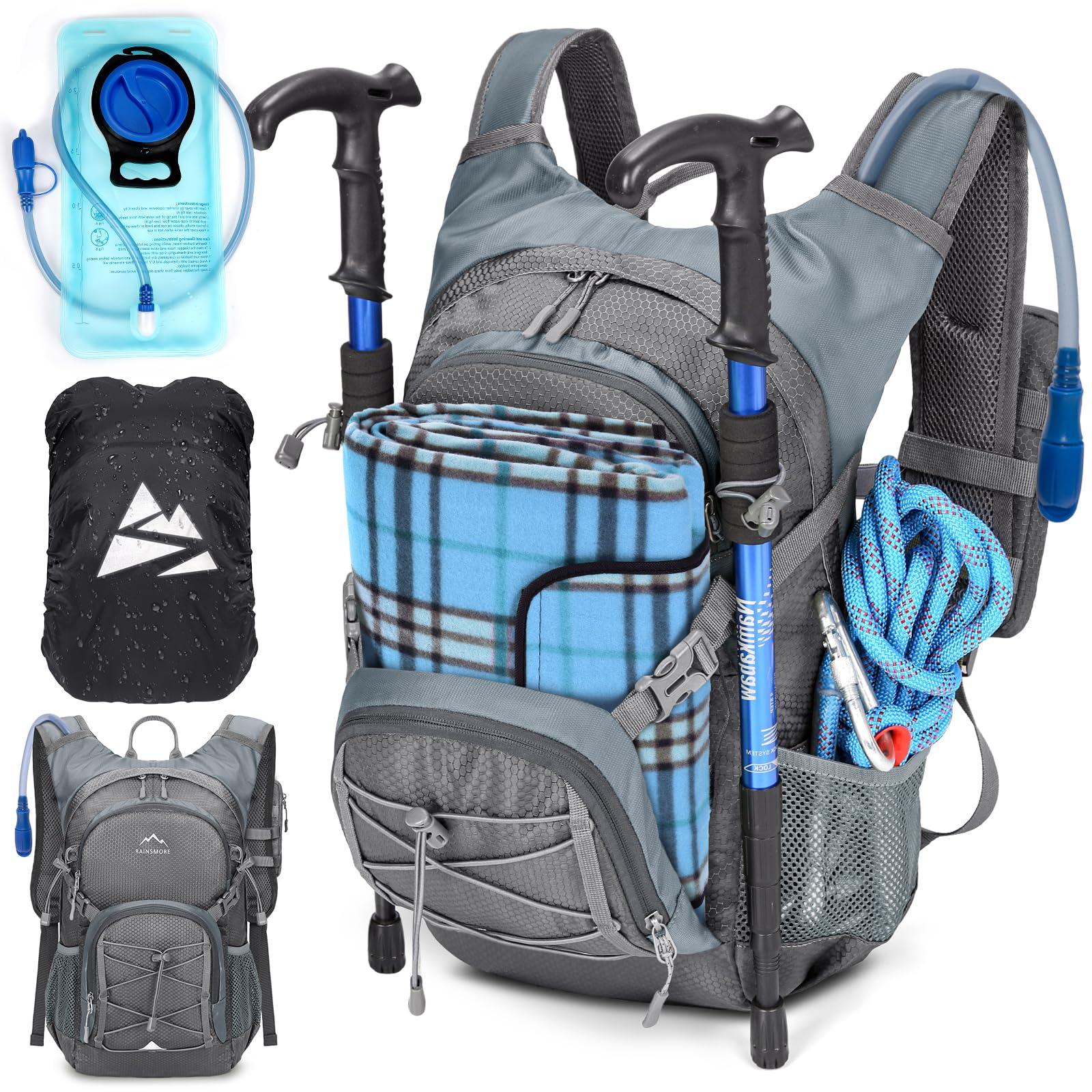 Lightweight Hydration Backpack for Men and Women with 2L Water Bladder
| Insulated Small Hiking Backpack with Rain Cove