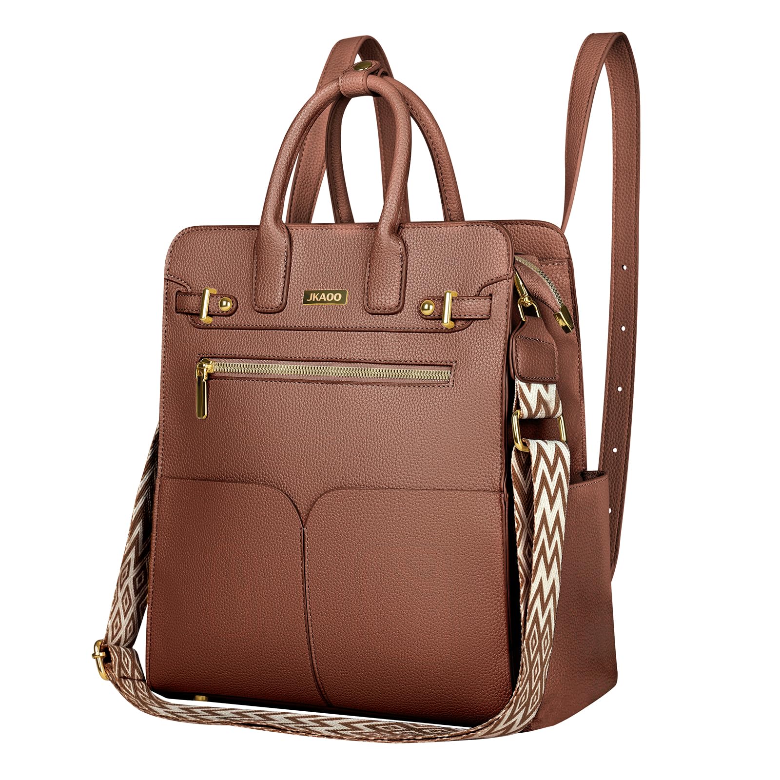 JKAOO Women's Brown PU Leather Travel Backpack and Purse, 4-in-1 Designer Convertible with Removable Strap